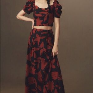 Anthropologie Black & Red Floral Linen A-Line Skirt
Fits TTS, thick, & long.